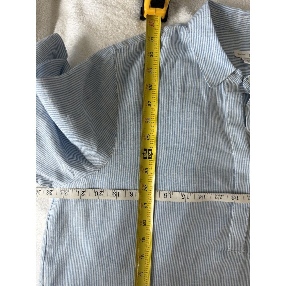 J. Jill Love Linen Striped Tunic Blouse Blue White unique side Slit relaxed Sz-M - Picture 6 of 10